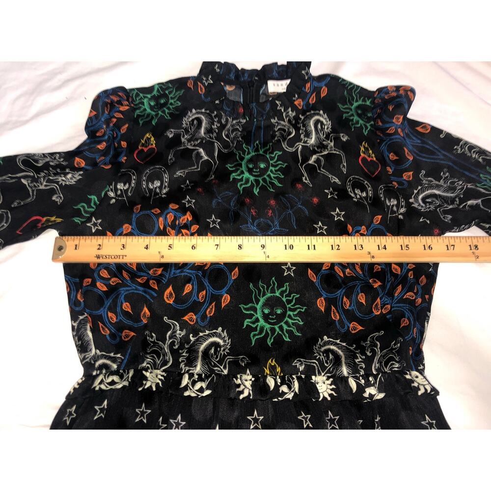 Sandro Paris Celestial Zodiac Ruffled Trim Grassette Midi Dress Black Size XS - Picture 8 of 14